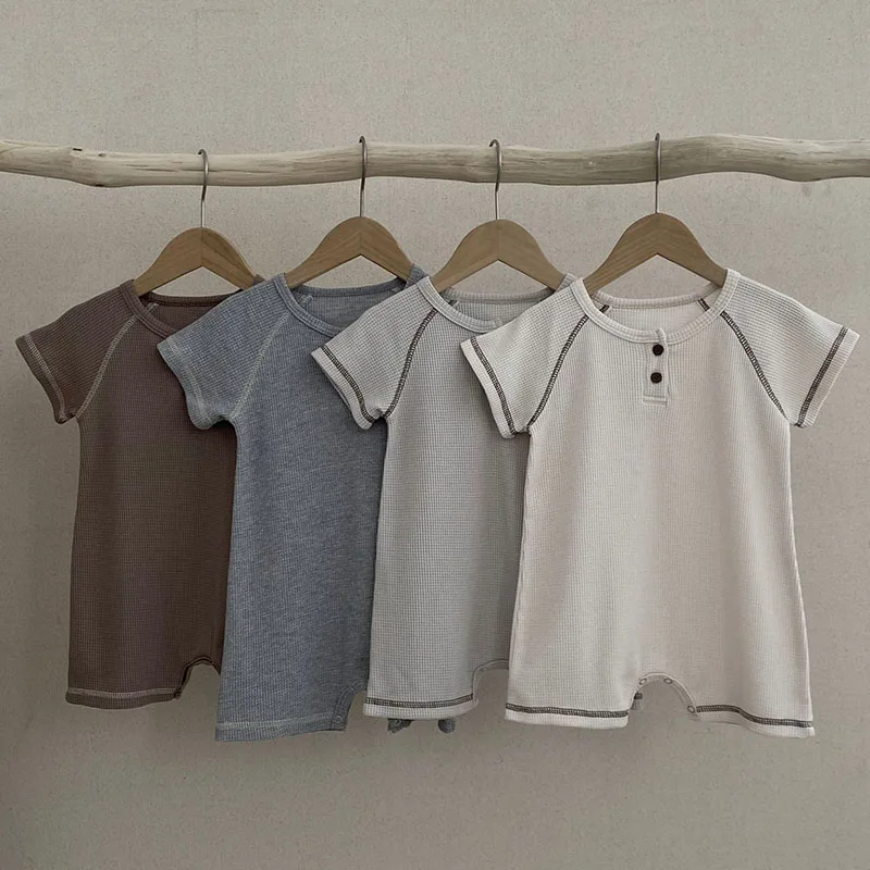 

Новинка 2023 года, летний комбинезон для новорожденных мальчиков и девочек, вафельный хлопковый комбинезон с короткими рукавами для маленьких мальчиков, детская одежда для детей 0-24 месяцев
