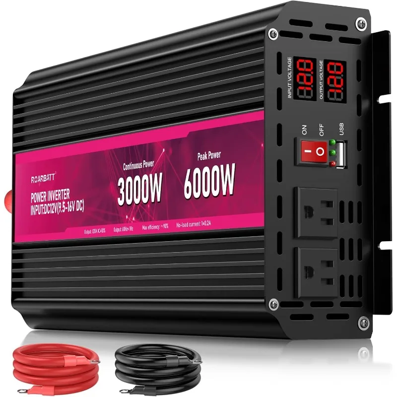 Peak Power 6000W with 2AC Outlets and 2.4USB Port,LCD Display Car Inverter for Outdoor Activities,Emergency