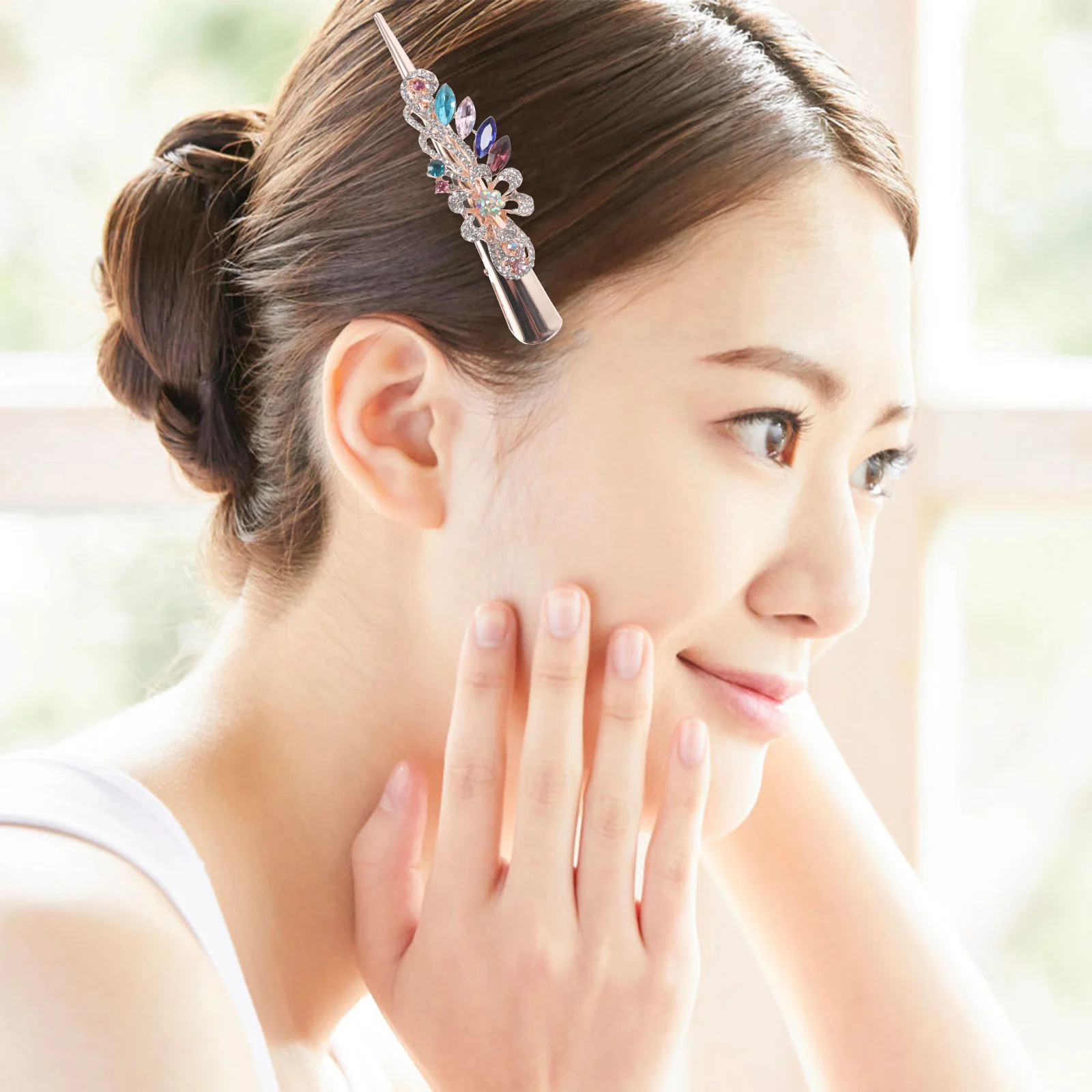 

Non-Slip Duck Alligator Flat Metal Clips No Crease Clip Rhinestone Barrette Alloy Clamp for Women for Women
