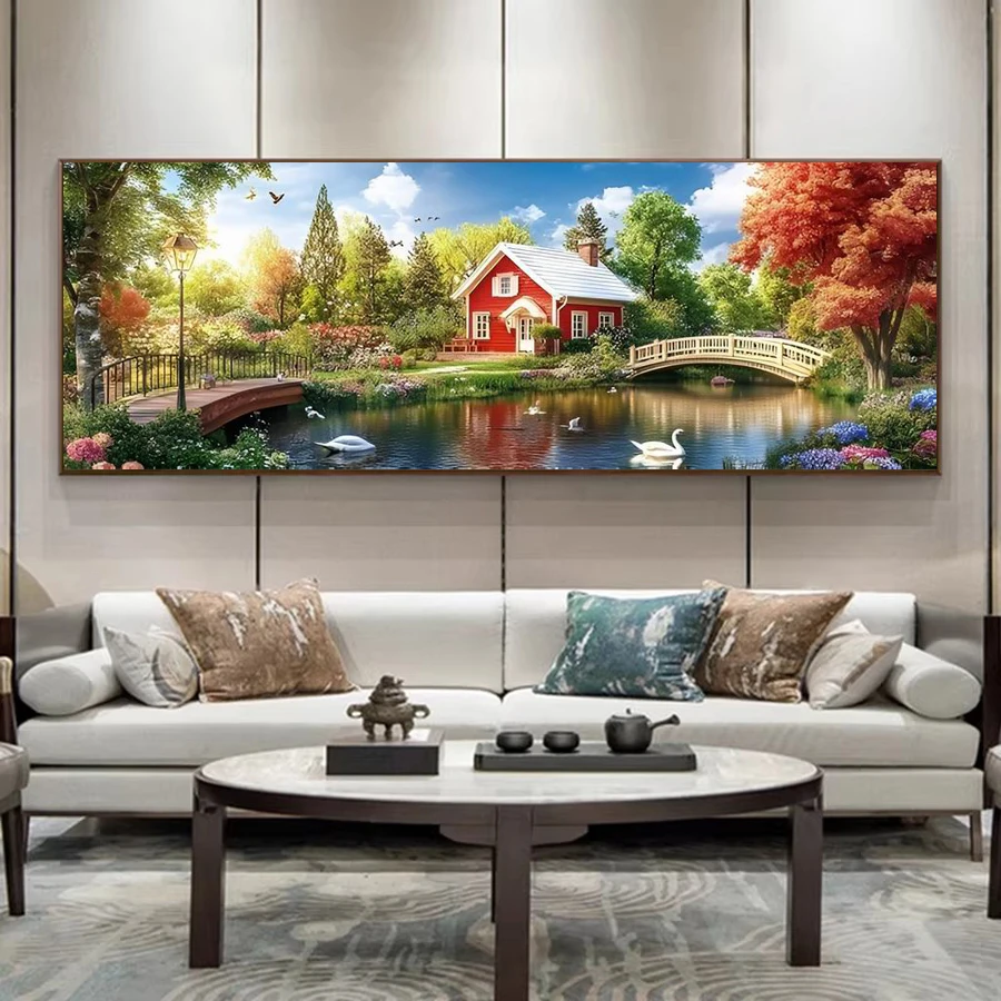 

River House Garden Scenery Extra Large Size 5D Diy Diamond Art Painting New Collection Landscape Full Mosaic Embroidery Picture