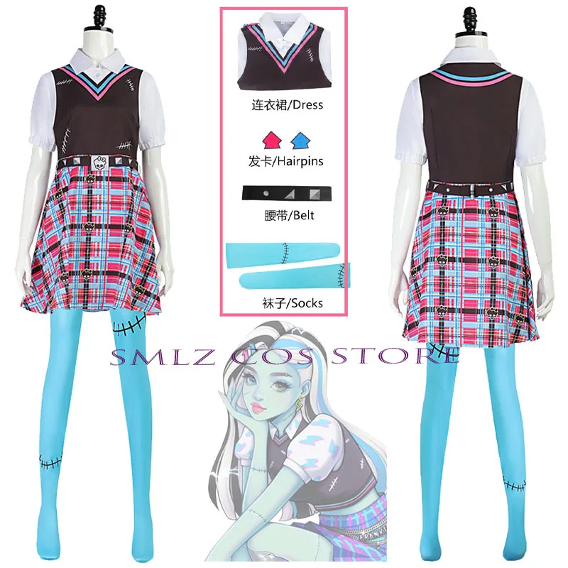 

Monster School Cosplay Franky Stein Cosplay Girl Zombie Play Dress Outfit Uniform Halloween Party Women Zombie Clothes Set