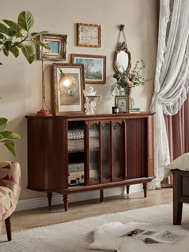 06French retro solid wood porch cabinet, post-modern simple storage, American light luxury