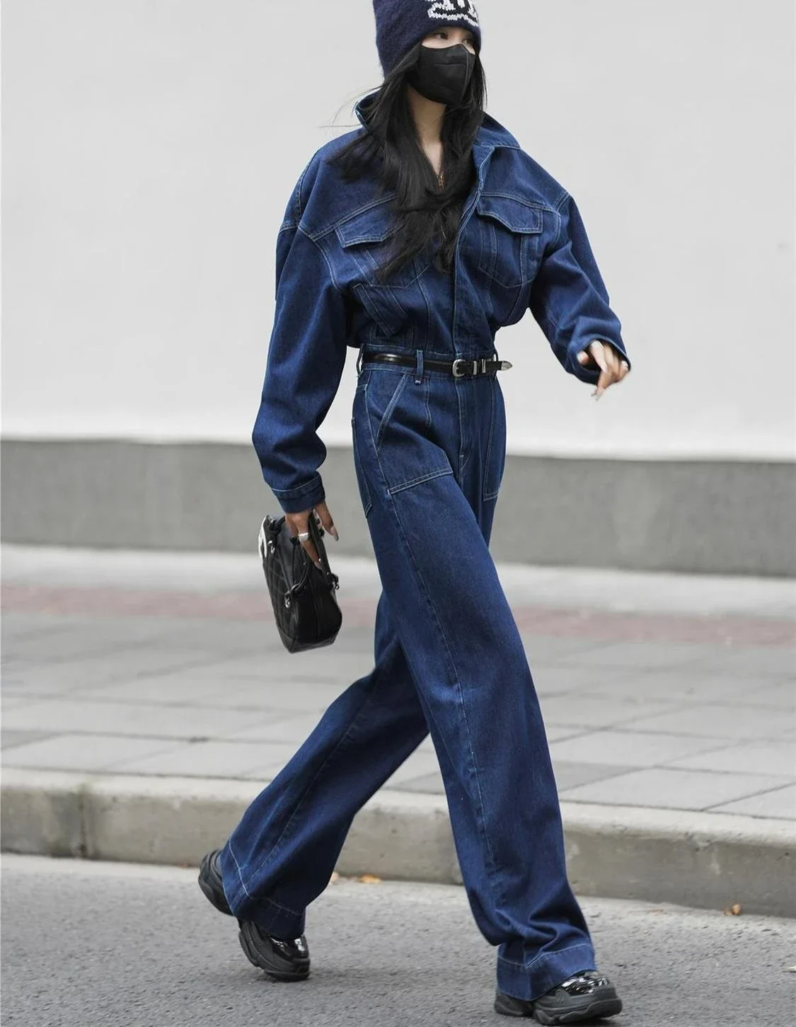 

Women’s Long Sleeved Blue Denim Jumpsuit Spring Autumn Pants Street Style One-piece Jeans Female Straight Trousers Overalls