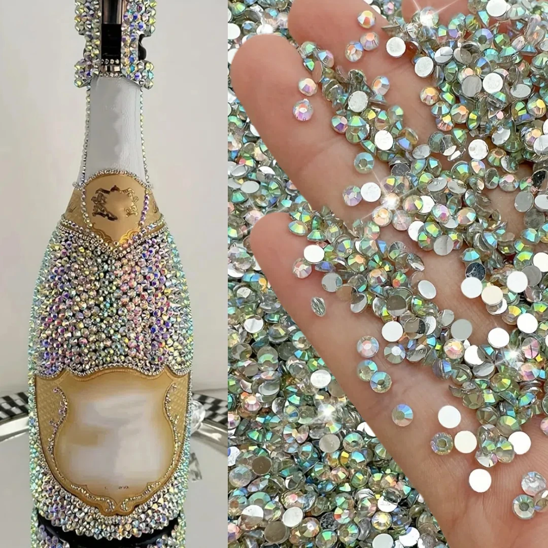 5888 Uds. Diamantes de imitación de 2mm, resina AB, fondo plateado brillante, purpurina, Strass plano para decoraciones para fiesta de boda DIY, arte de uñas