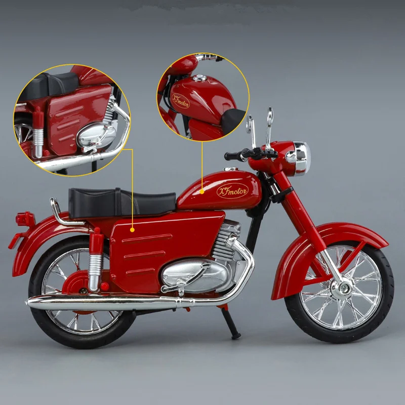 1/10 JAWA 250 Alloy Classic Retro Motorcycle Model Diecast Metal Street Motorcycle Model Simulation Sound and Light Kid Toy Gift