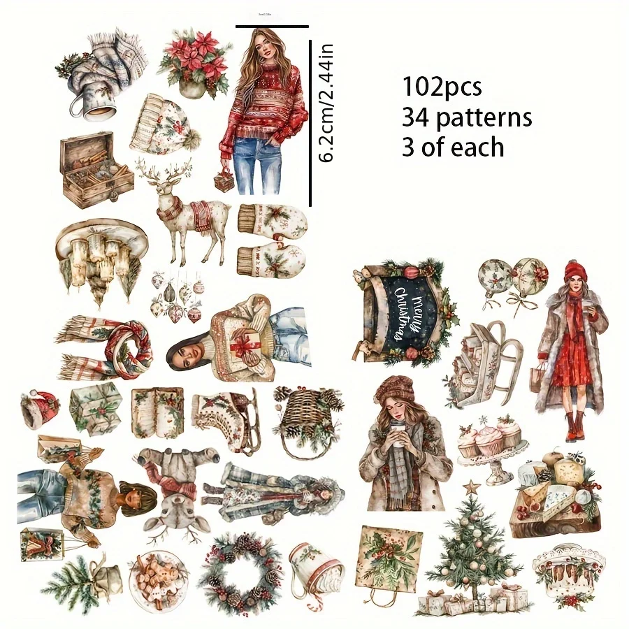93–105 Stück saisonaler Urlaubsfest-Thema-Aufkleber, mit Weihnachtsernte-Kürbis, Junkjournal, Flaschenaufkleber, Album-Dekor – Detail 7