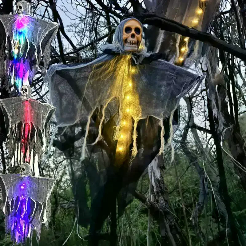 Esqueleto colgante de Halloween, adorno brillante de fantasma, accesorios de terror para decoraciones de Casa Encantada, creación de ambiente de fiesta