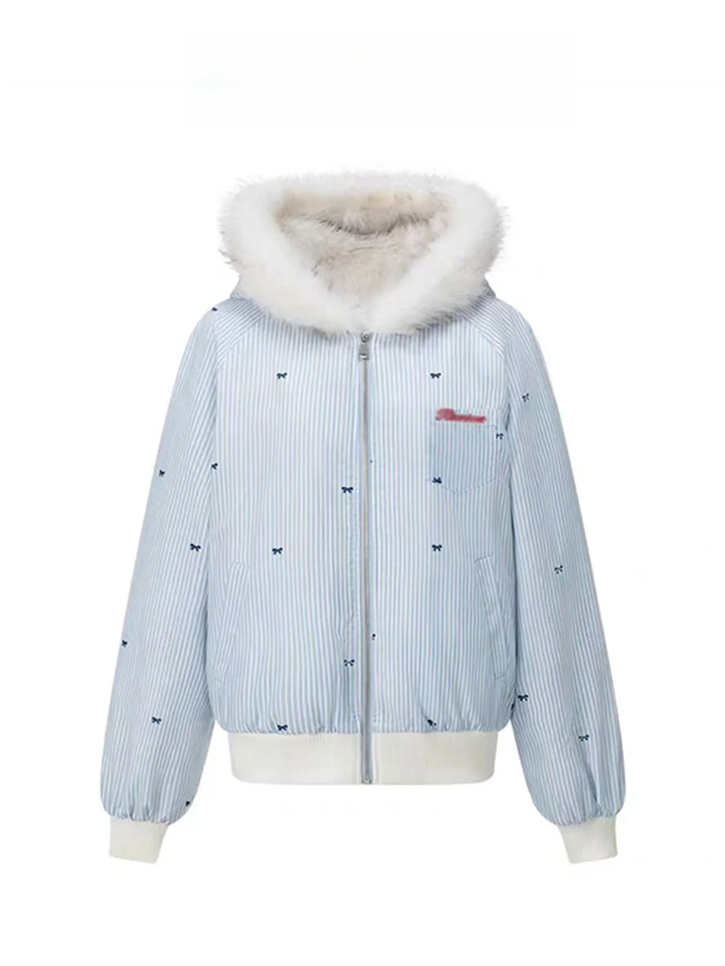 

Korean Sle Double-Sided Wear Hat Cotton Jaet Women Winter Thiened Fur Collar ortened Ears Coat Regular Fit Zipper