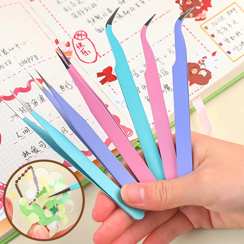 2Pcs Macaron Color Precision Tweezer Straight Curved Tweezers Stainless Steel Tweezers Multi-Function Simple Tool Tweezer