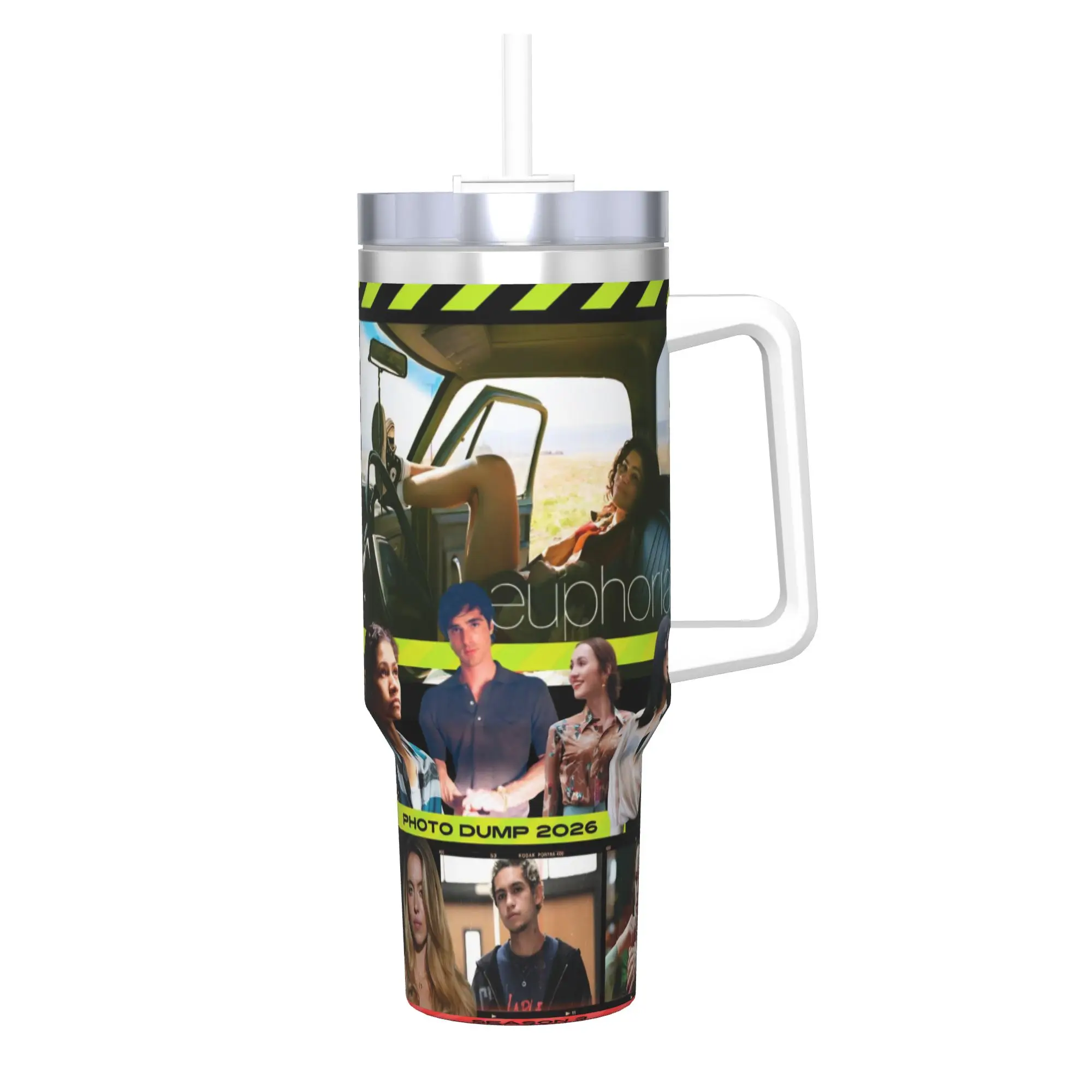 Euphorias Saison 3 – Gobelet isotherme sous vide avec couvercle et paille, tasses à café, mugs pour le bureau et la maison, bouteille d'eau 40oz