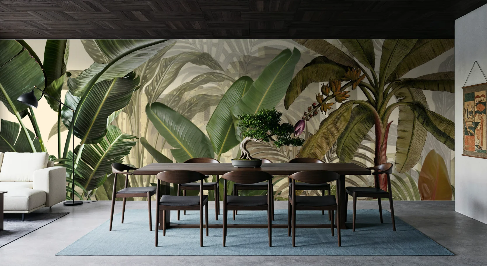 Customized Size Mural Southeast Asian Rainforest Plant Wallpaper Banana Tree Palm Tree Parrot Decorative Painting 3D Murals