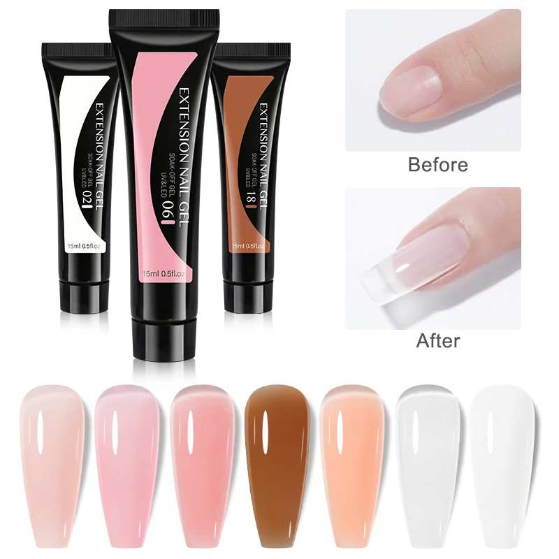 15ML/30ML Solid Color Nail Extension Gel Build Poly Nail Acrylic Gel UV Quick Extension of Crystal Model Painless Crystal Glue