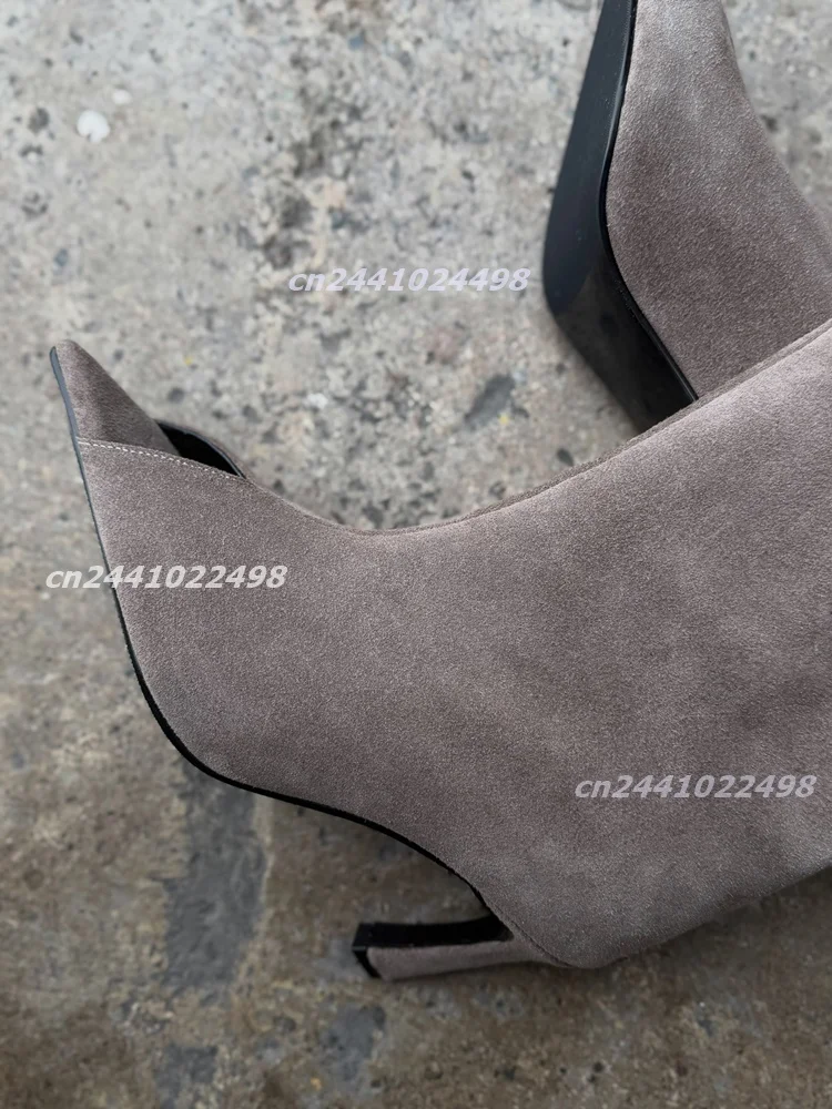 Grey Suede Peep Toe Ankle Boots Thin High Heels Faux Leather Fashion Women Shoes Pointed Toe Short Footwear for Daliy Wear