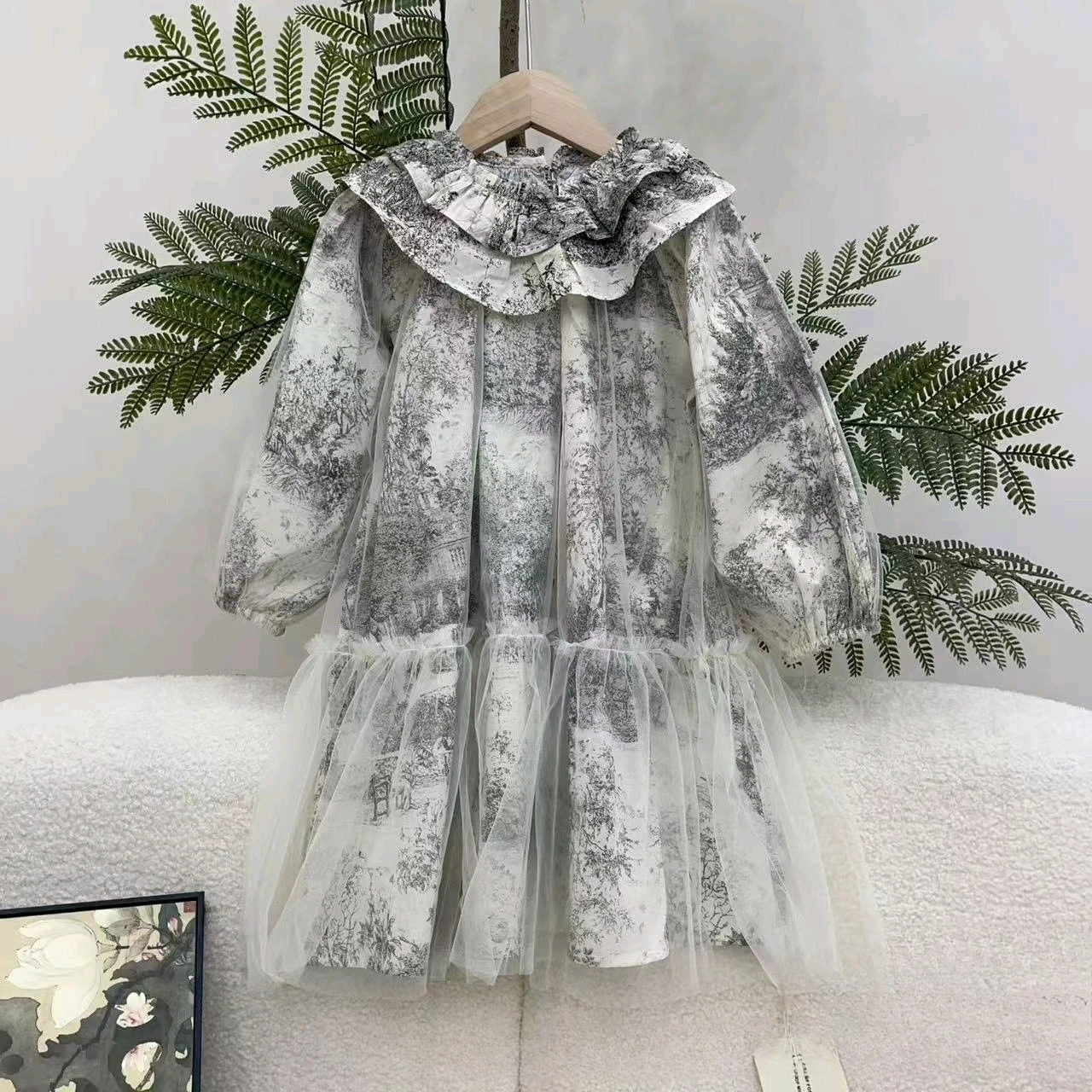 

Kids Girls dress 2025 autumn Korean version of mesh princess clothes