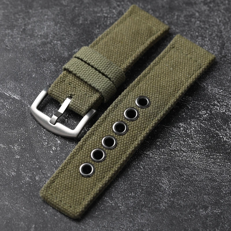 Handmade Thickened Canvas Watchband Rugged  20 22 24MM Soft Waterproof Watch Chain Blue Black Green Men Wearable Strap