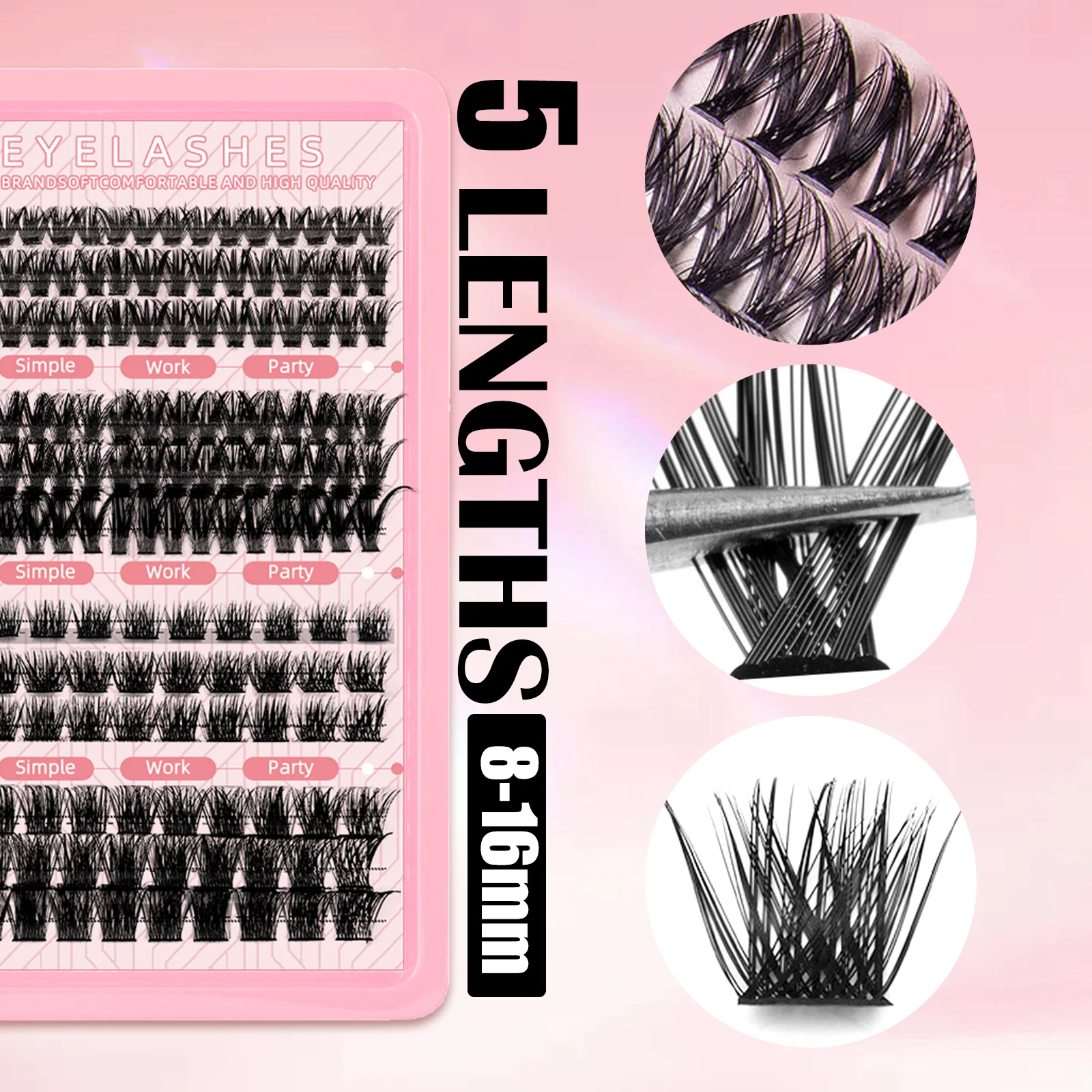 16 Rows Mixed Style Lash Clusters 8-16mm 2 Styles DIY Individual Lashes D Curl Wispy Natural Fluffy False Eyelashes Segmented Bu