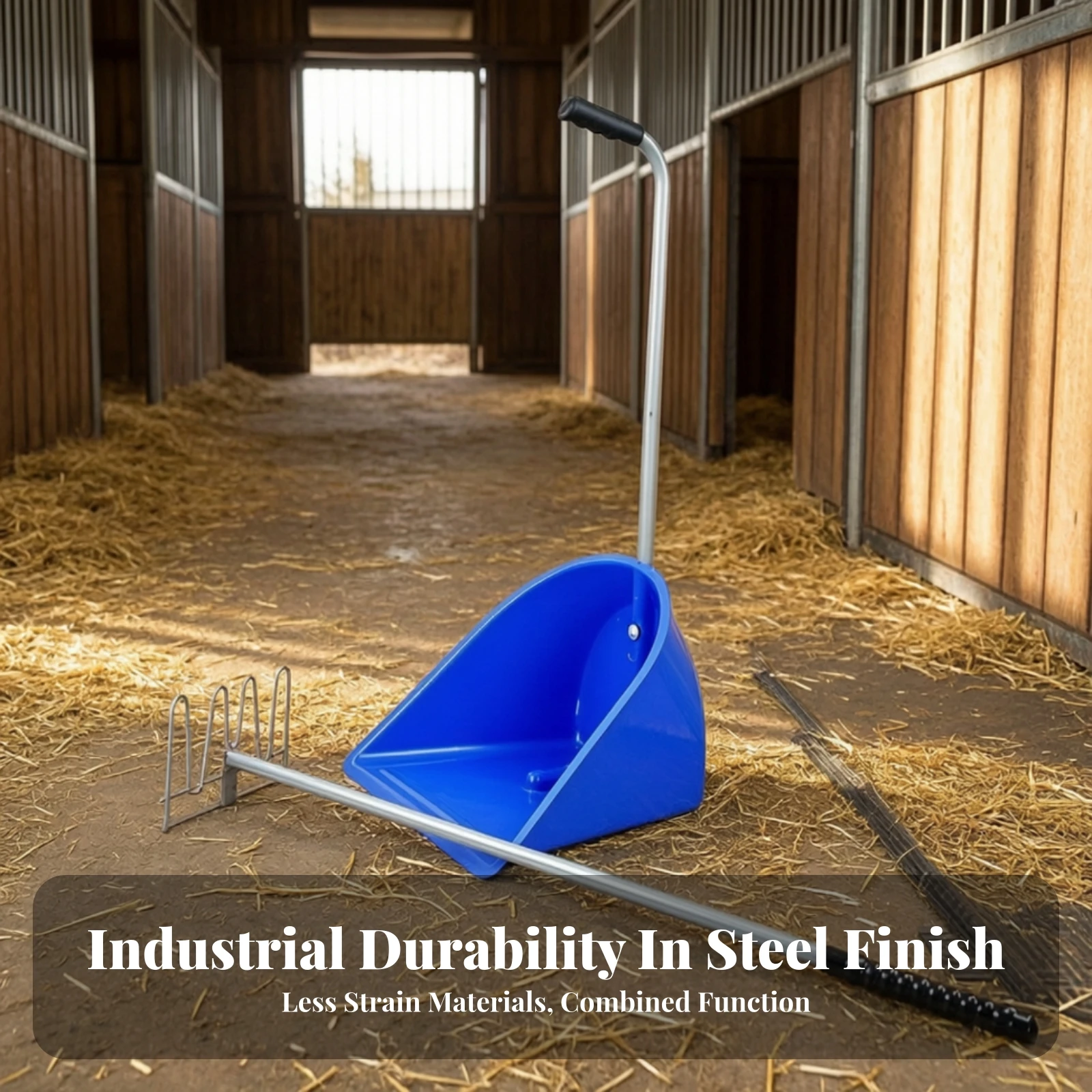 Manure Scoop with Rake Large-Capacity Manure Rake Poop Scoop Heavy-Duty Poop Scooper Adjustable for Horse Owners, Barns