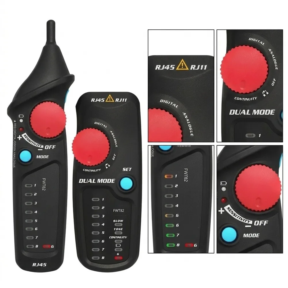 FWT82 Dual Mode Network Cable Tester Designed for RJ45 Ethernet and RJ11 Telephone Wire Tracing and Connection Validation