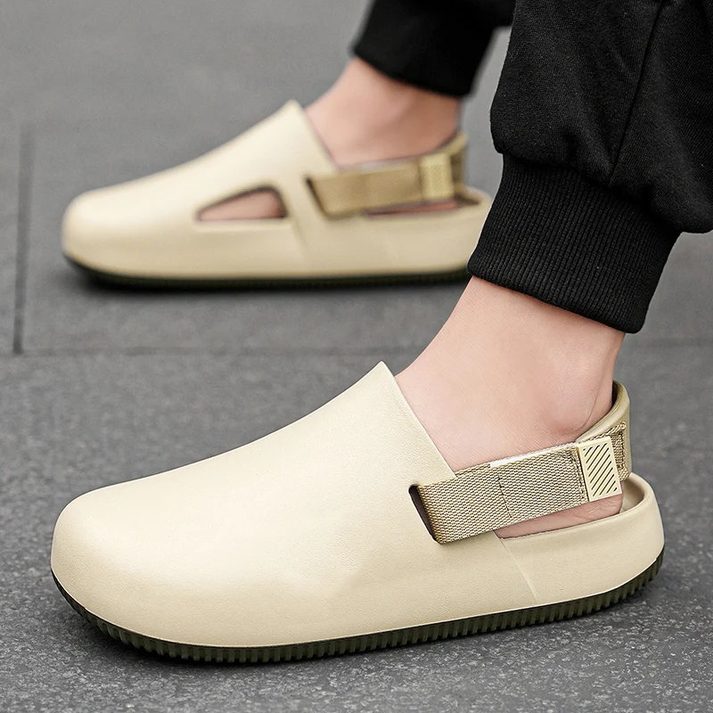 

HKDQ Summer Lightweight Slippers For Men Fashion Khaki Men's Sandals Outdoor Sports Mules Comfortable Soft Platform Slipper Man