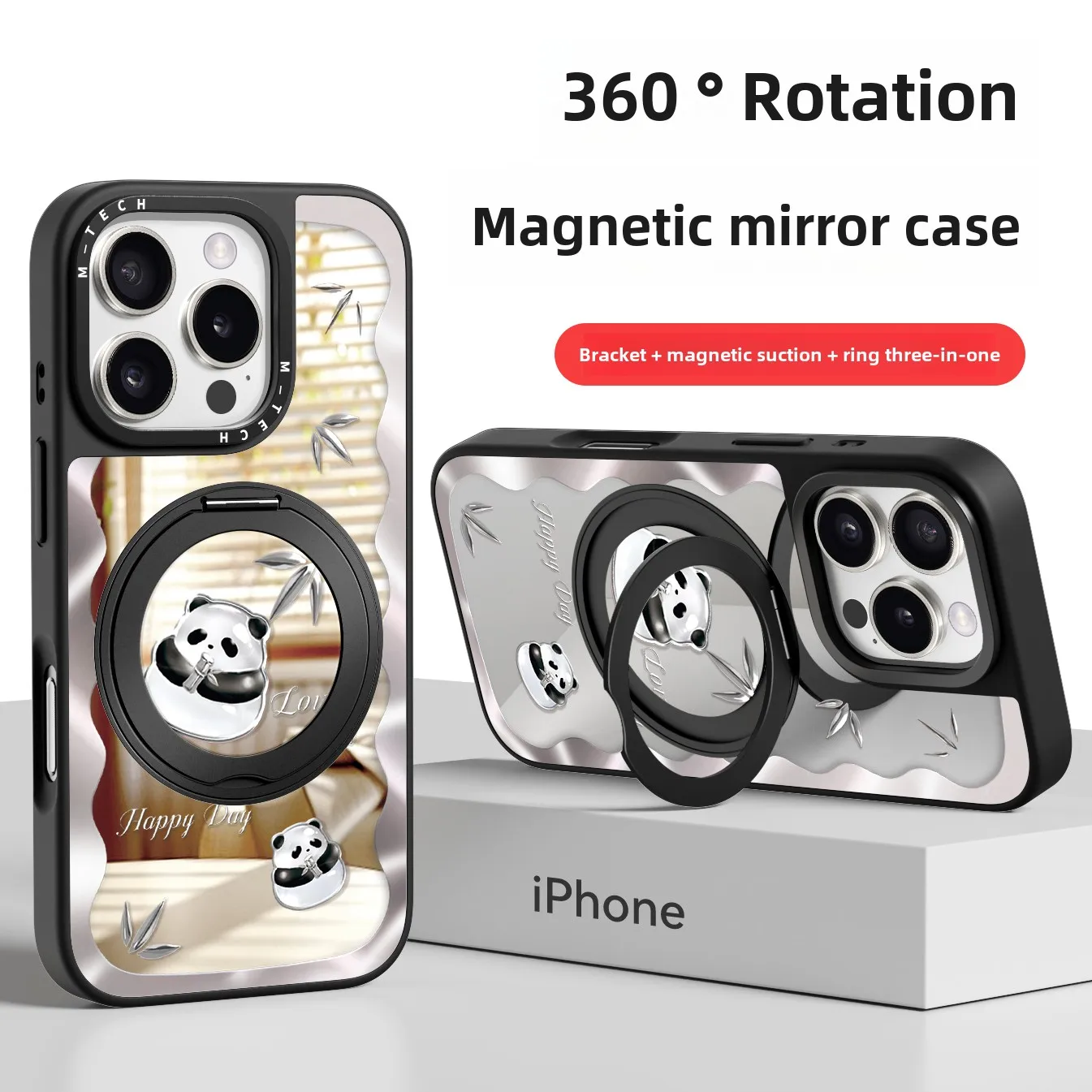 

CHKAWOCI Panda Bamboo comes with phone stand Magnetic Ring 3-in-1 shock-proof phone case for iPhone 16 15 Pro Max hard case