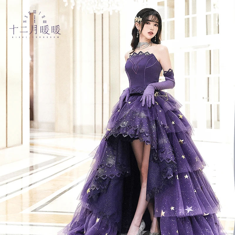 Nikki Tomorrow~Starry Sea~Elegant Purple Lolita Prom Dress High-low Hem Skirt & Fishbone Bodice PRE Nikki Tomorrow~Starry Sea~Elegant Purple Lolita Prom Dress High-low Hem Skirt & Fishbone Bodice PRE