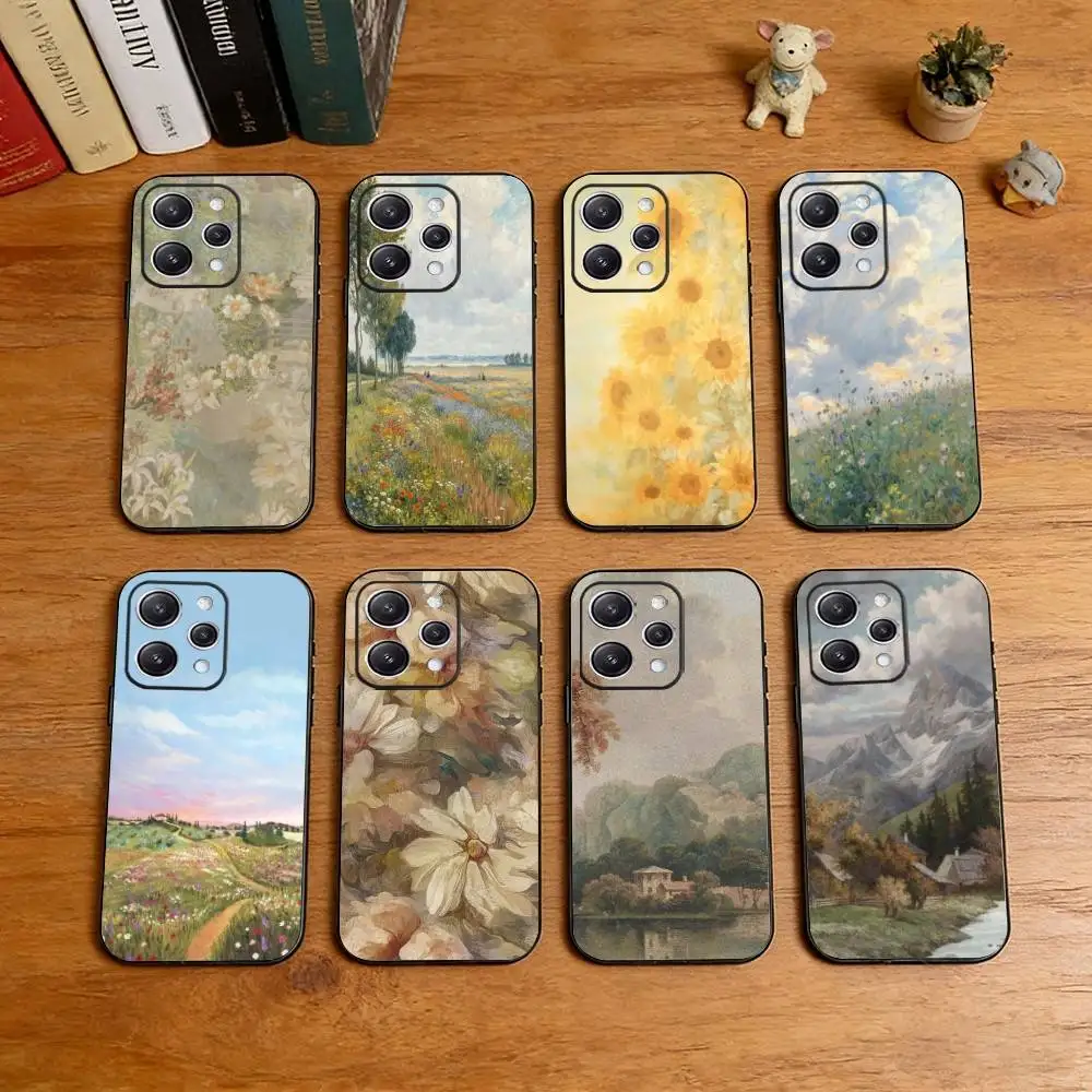 Retro European Landscape Painting  Phone Case For iPhone 17,16,15,14,13,12,11 Plus,Pro Max,XS,Soft Silicone Black Cover