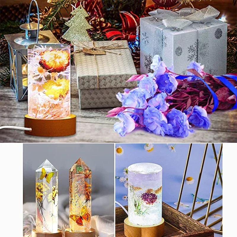 6/8/10CM LED Night Light with Wood Base DIY Resin Wine Bottle Decor Table Lamp Glass 3D Decorative Ball Acrylic Decoration