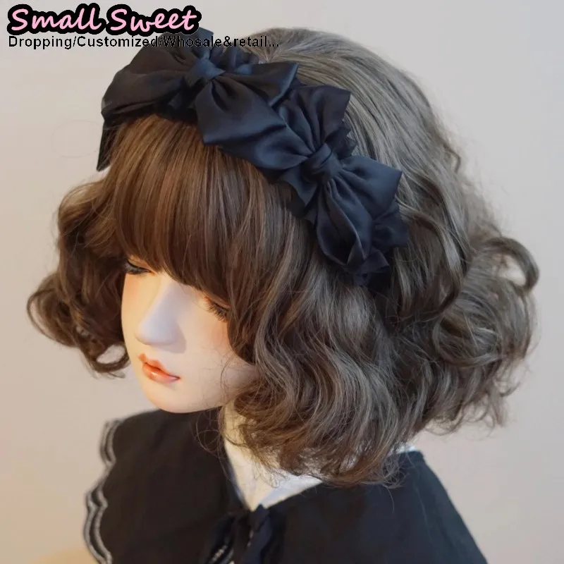 ثقافة فرعية هاراجوكو القوطية لوليتا Y2K فتاة ذكية الشرير الساتان الأزهار تكدرت القوس رباط شعر عقال الشعر هوب إكسسوارات الشعر