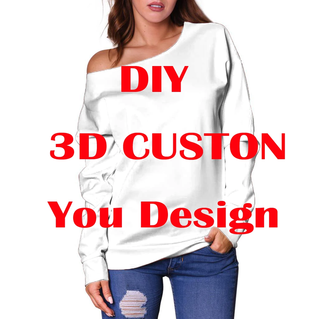 Fai da te Design personalizzato fai da te maglione con spalle scoperte da donna stampato in 3D maglione Casual a maniche lunghe Pullover Drop shipping