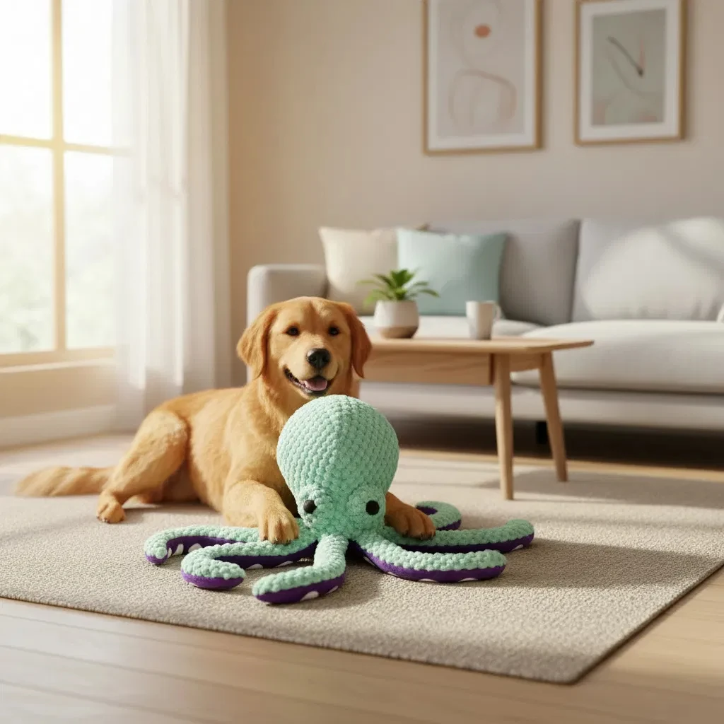 Plüsch-Oktopus-Spielzeug für Haustiere, interaktiv, mit Sound, zerstörungssicher, für große und kleine Hunde, gegen Langeweile, Hundespielzeug
