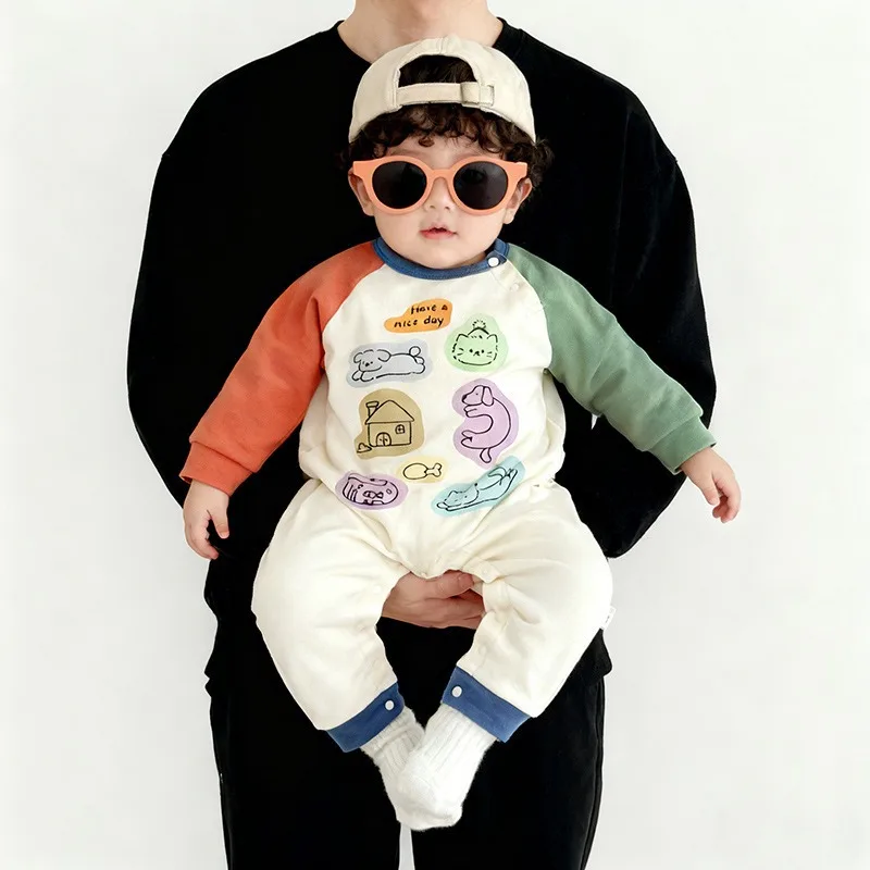 子供用ジャンプスーツ-ベビー服-ロンパース-新生児用ボディスーツ-ユニセックス-長袖ワンピース服-プリント-クライミングスーツ-0-1歳用