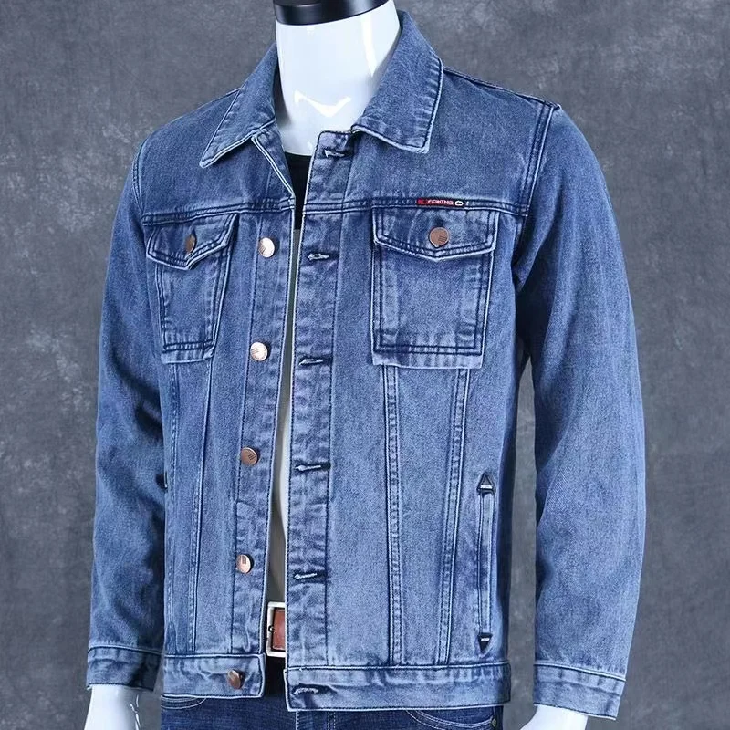 

Retro Waed High-End Men's Slim Fit Trendy Jaet Korean Sle Workwear Denim Coat Cool Looking Multi-ket Casual Top