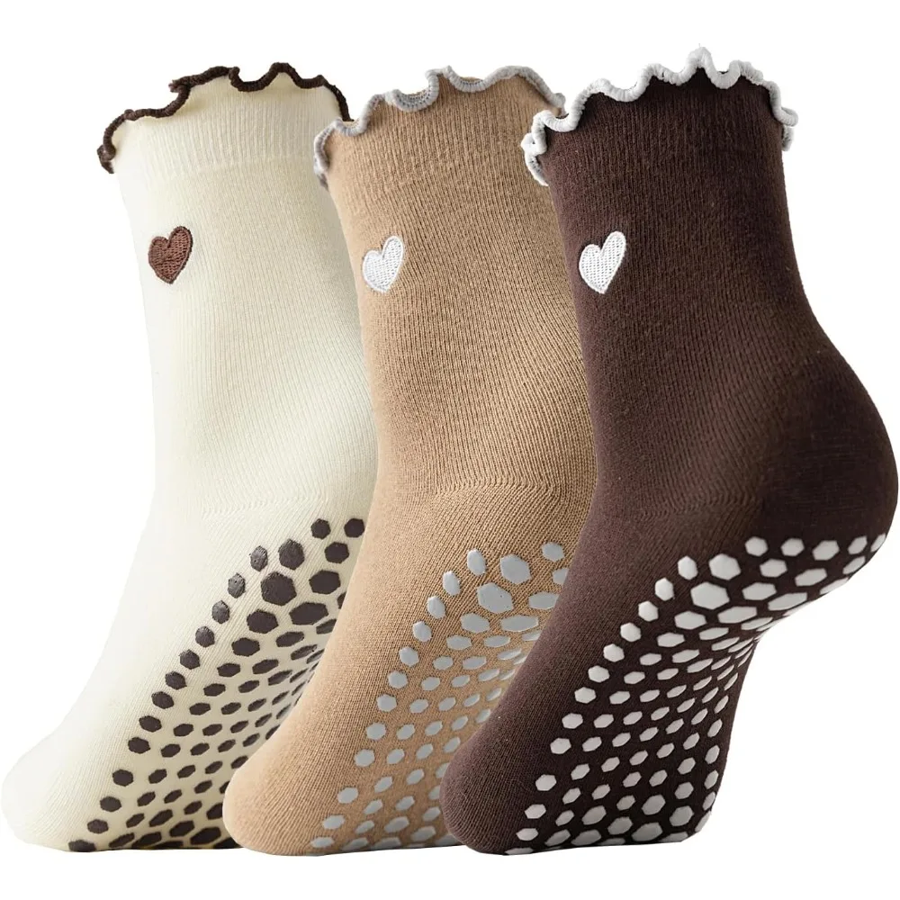 

Yoga Socks Women Cotton Heart Embroidered Lettuce-Edge Dot Silicone Non-slip Grip Pilates Crew Socks