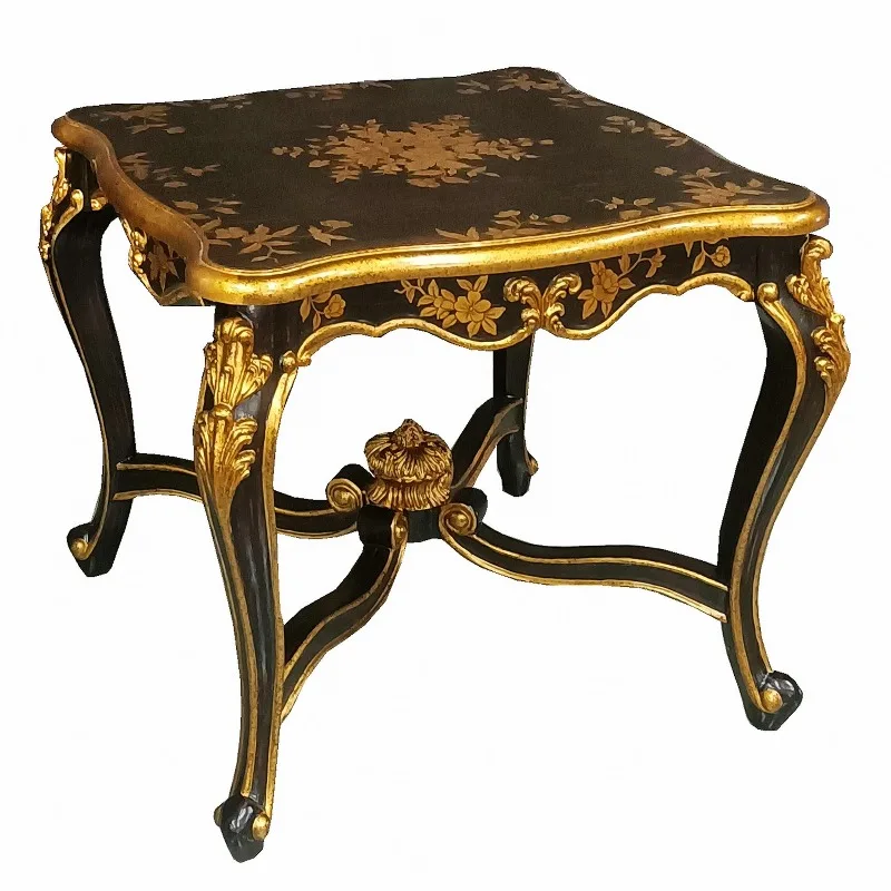 YS109 French Chinese style, antique scratched black painting, flower pattern corner table