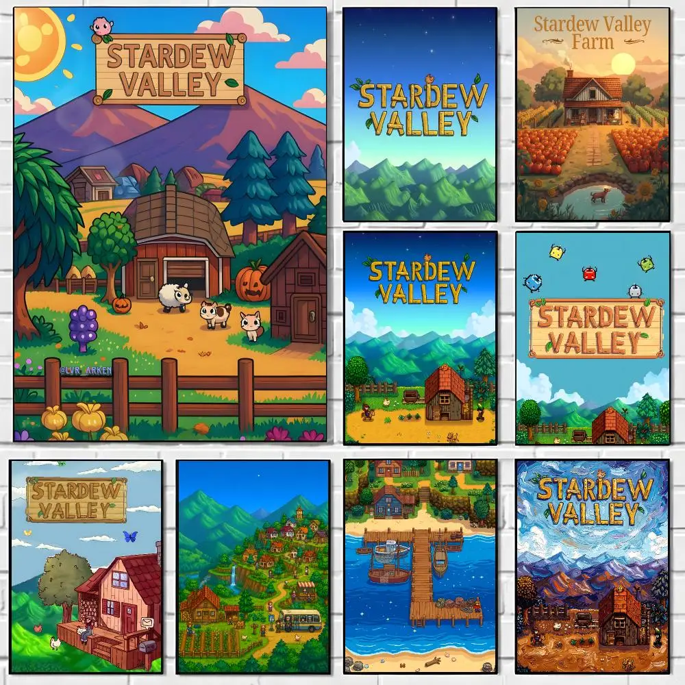 Game Stardew Valley Poster Self-adhesive Art Waterproof Paper Sticker Coffee House Bar Room Wall Decor