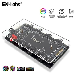 12V to 5V RGB Converter,4Pin RGB to 3-Pin ARGB Controller Adapter & PWM 2-In-1 Hub 8 Ports 4-Pin Fan & Mistic Light Sync Adapter
