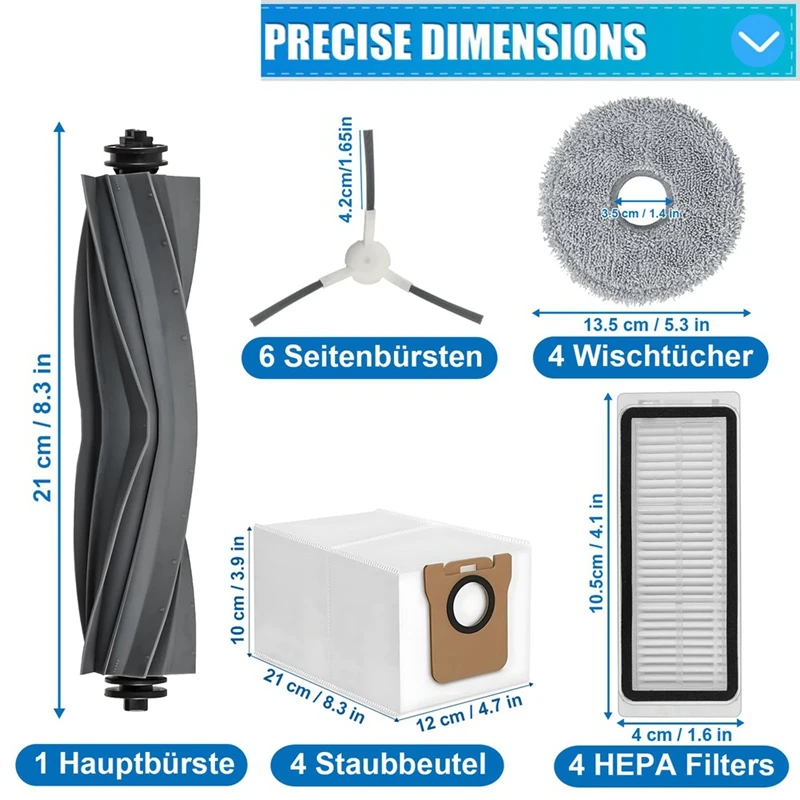 Accessories Kit Replacement For Dreame L20 Ultra / X20 Pro / X20 Pro Plus Robot Parts,Main Brush Dust Bags, Hepa Filters