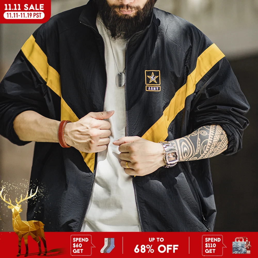 

Тренировочная куртка Maden в стиле ретро, уличная спортивная куртка IPFU с контрастным свободным воротником-стойкой и молнией, мужская осенняя куртка