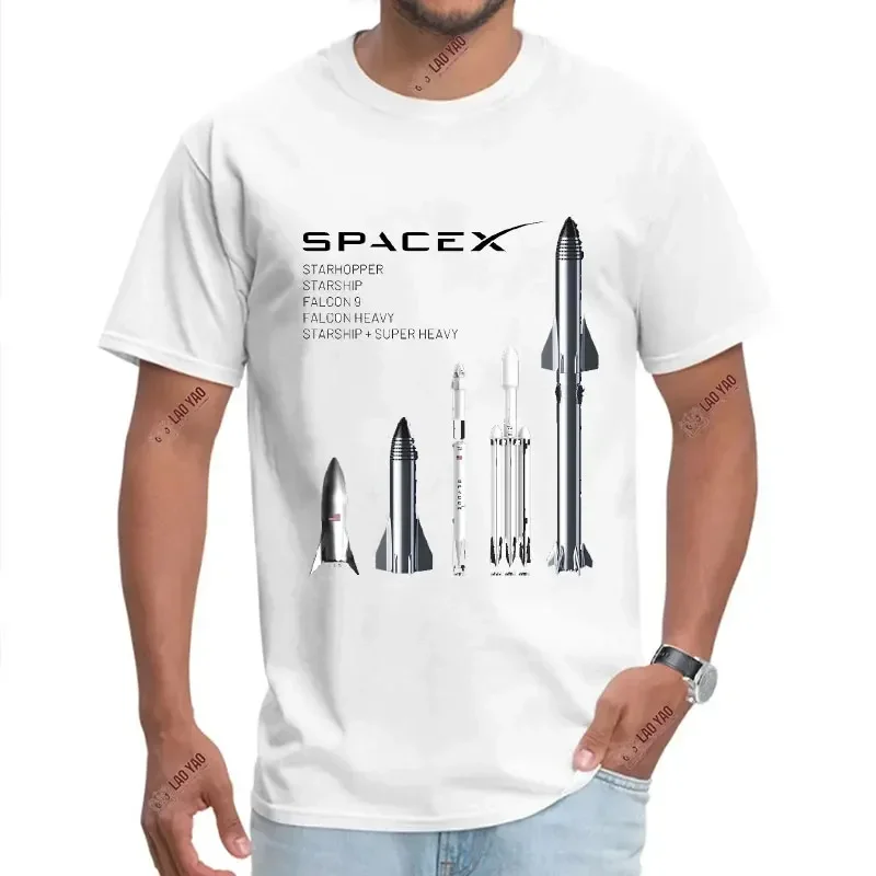 Space X Logo Unisex Cotton Tshirt Mars Bfr Rocket T Shirt for Men SpaceX Starship Blueprint Harajuku Punk Elon Musk Engineer Tee