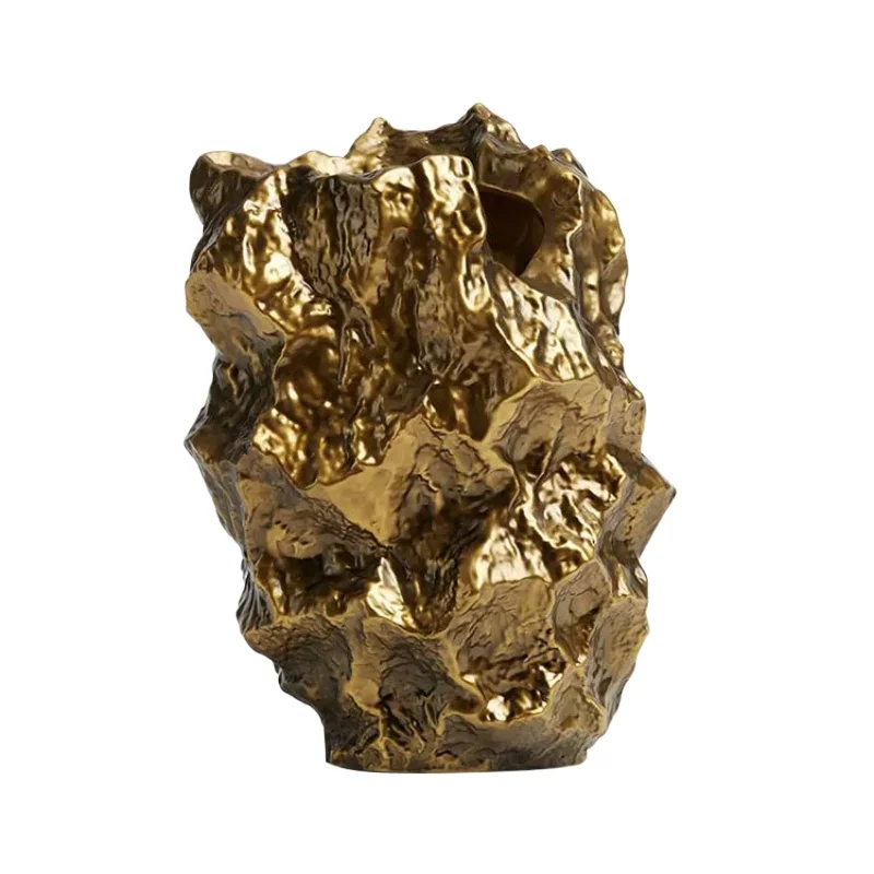 Electroplated gold vase pleated art flower arrangement dried flower device, model room decoration ornament
