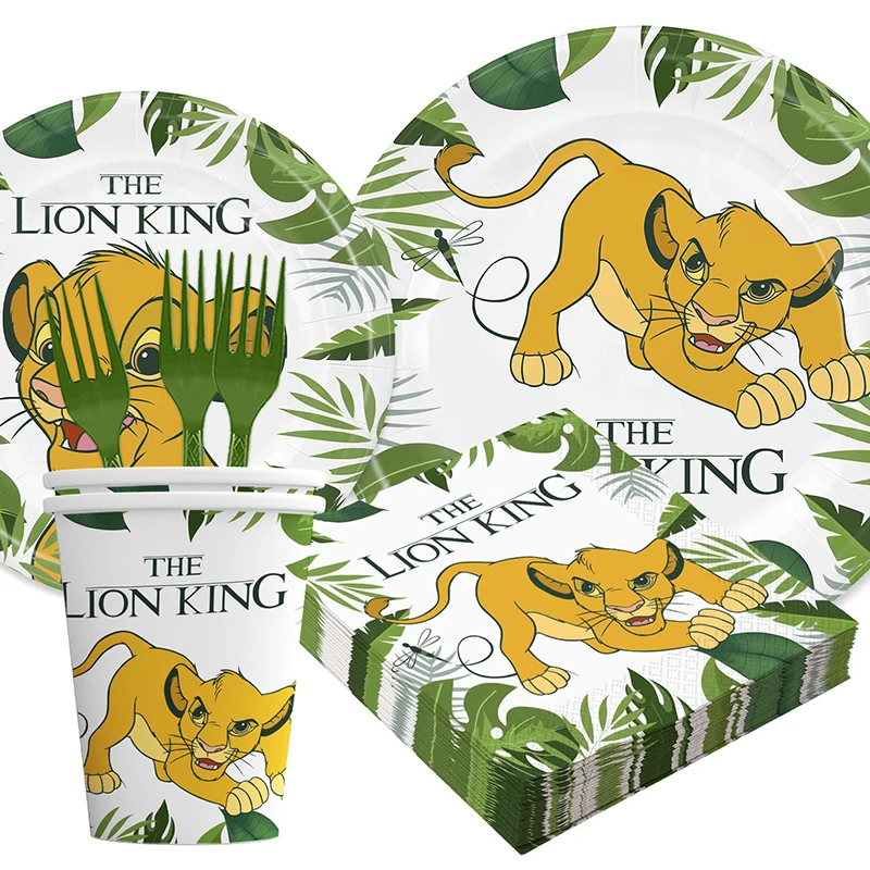 60pcs/set Disney Lion King Party Decorations New Simba Theme Paper Cups Plates Napinks Baby Shower Birthday Party Decorations