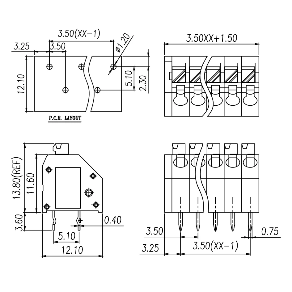 25PCS 2P colourful 3.5mm spacing PCB connection terminal Blocks DG250 kf250 Screwless terminals 250A/250B