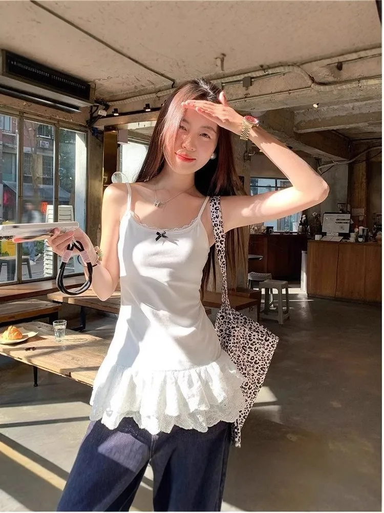 

Летний женский топ-камиз с кружевной отделкой, облегающий, в балетном стиле, из вискозы, с рюшами по низу