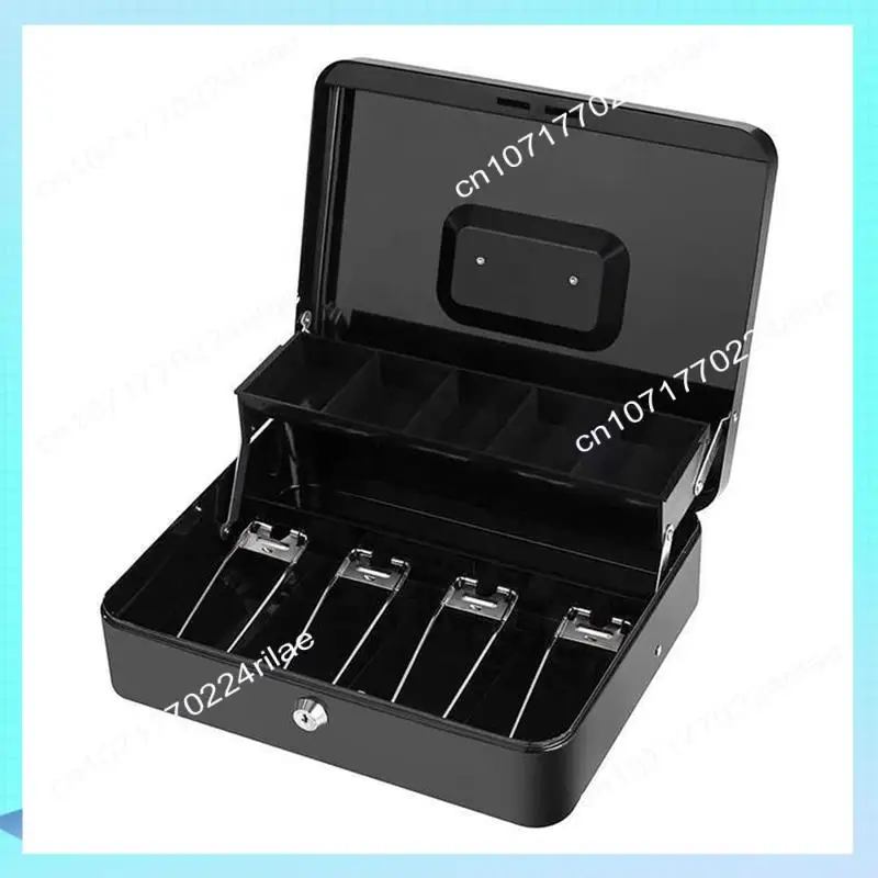 A17Z Cash Box Metal Cash Box With Tray And Key Lock, Tiered Locking Cash Box, Durable Lock Safe With 4 Bills, 5 Coin Slots