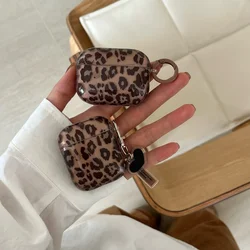 Transparent brown leopard pattern earphone case non-slip with hook for Apple Airpods 1 2 Pro Pro2 Pro3 Airpods 3 Airpods 4