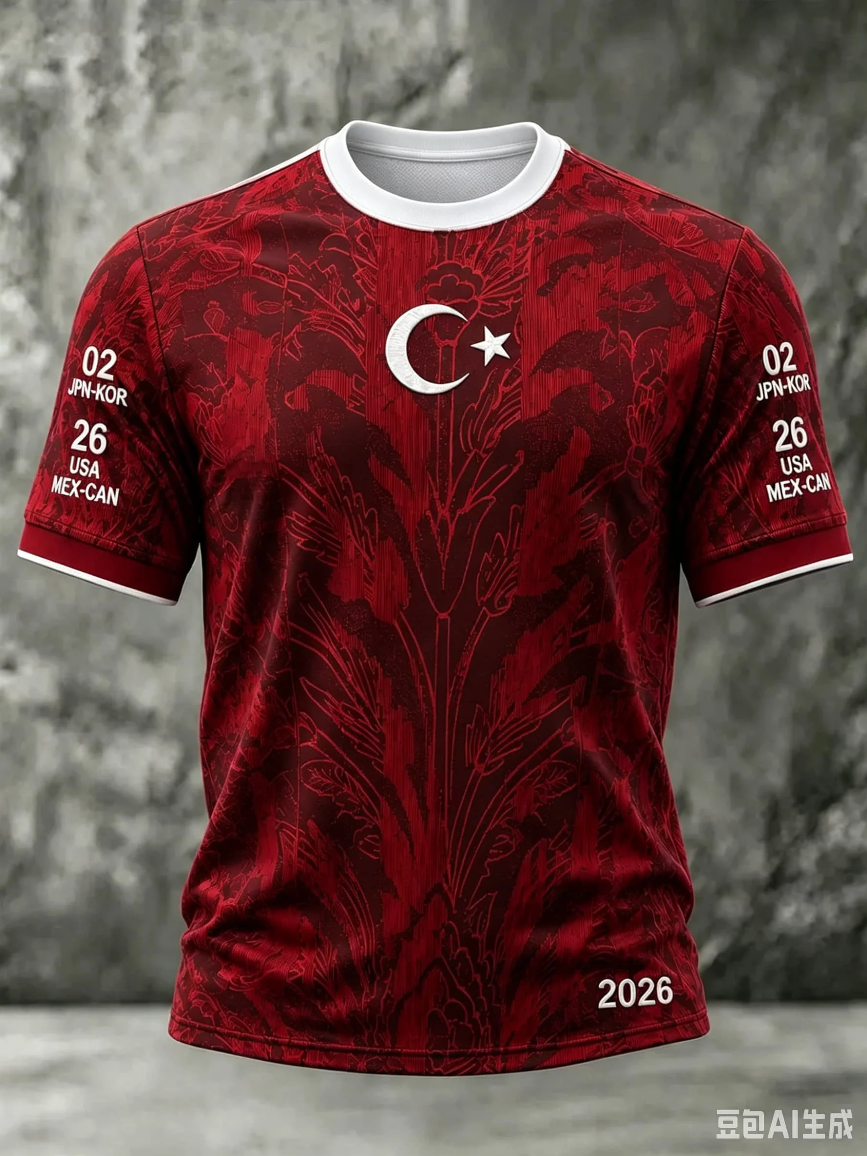 New Türkiye Football Jersey Red Full Print TÜRKIYE Crescent Star Badge Gold Line Cuff Sports Fan Short Sleeve Unisex Tops