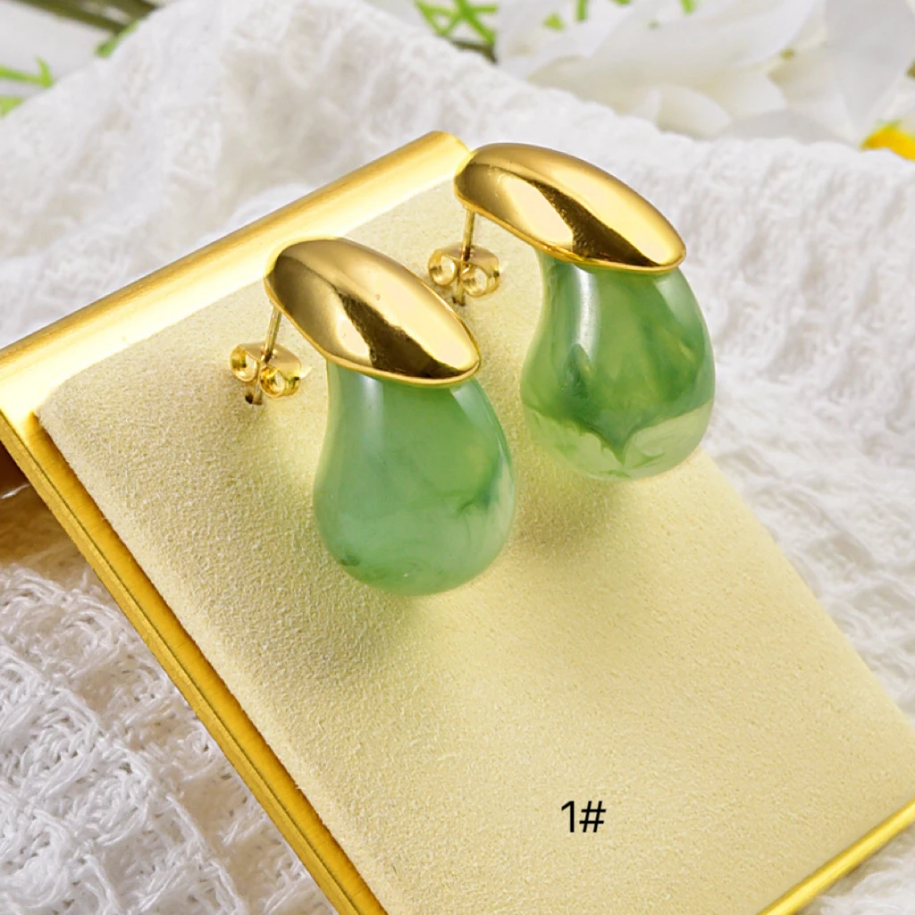 New Resin Acrylic Jewelry Water Drop Sweet Candy Summer Jewelry Gold Plated Stainless Steel Jewelry