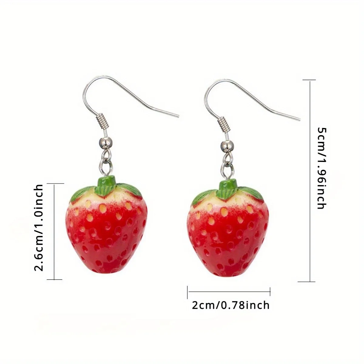 2pc Fruit Style Strawberry Shape Earrings Resin Material Drop Oil Color Stainless Steel Needle Women Fashion Dopamine Passion