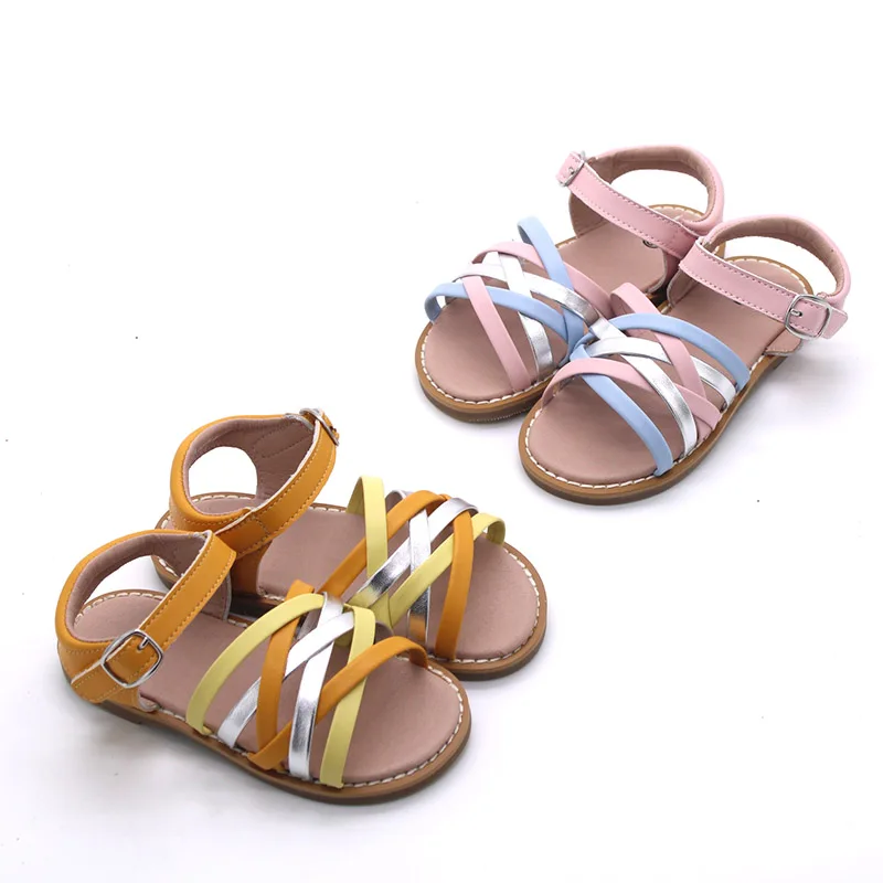 Summer fashion princess mary jane girls toddler flat bottom metal leather children kids baby sandals