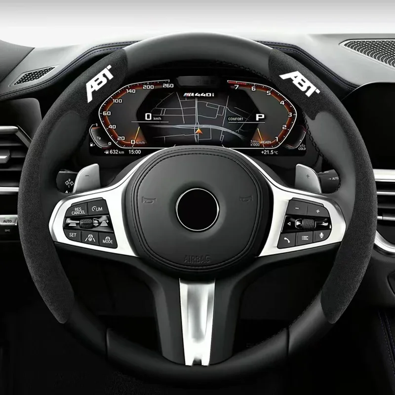 

4S Car Steering Wheel Cover black suede leather for ABT Audi RS3 RS4 RS5 RS6 RS7 S4 S5 S6 SQ7 A5 A4 Q5 TT ver